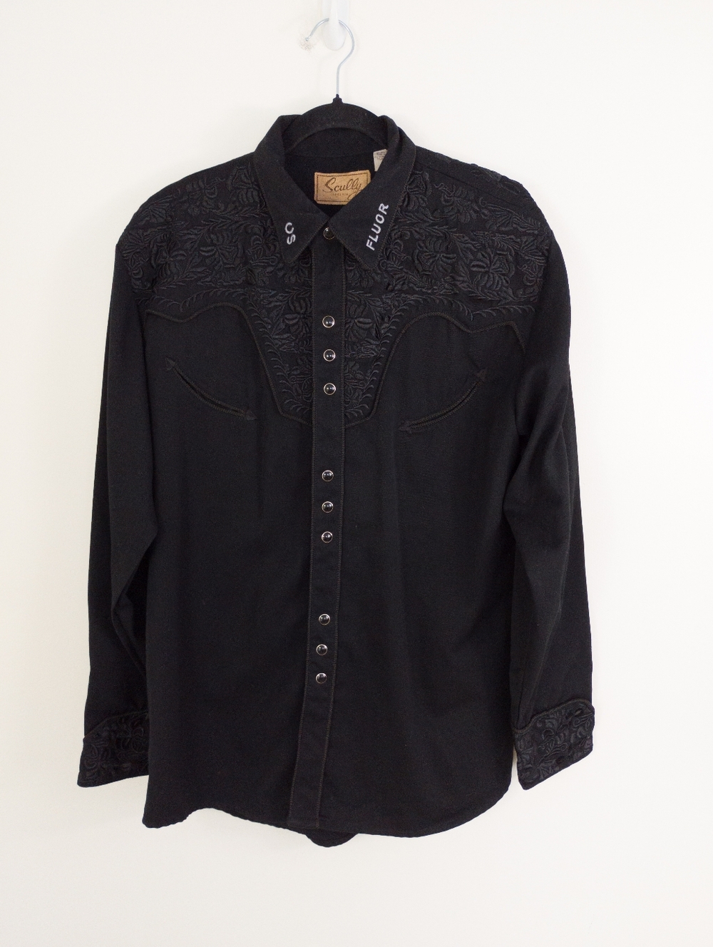 Scully Men's Floral Tooled Embroidered Western Button-Down Shirt Large